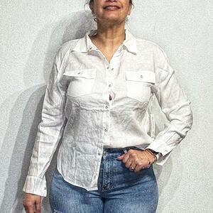Gold Hawk Dove Linen Pocket Shirt Sz S NWT
